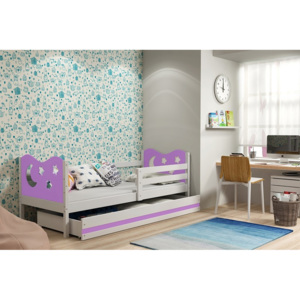 Dětská postel KAMIL + matrace + rošt ZDARMA, 80x190, bílý, fialová