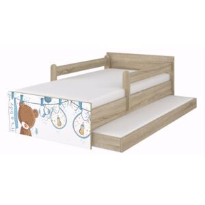 Dětská postel Max Baby Medvídek 160x80 cm - HNĚDÁ - 1x krátká + 1x dlouhá zábrana se šuplíkem