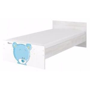 Dětská postel Max Modrý Medvídek 160x80 cm - BÍLÁ - Bez zábran a bez šuplíku