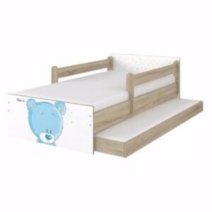 Dětská postel Max Modrý Medvídek 160x80 cm - HNĚDÁ - 2x krátká zábrana se šuplíkem