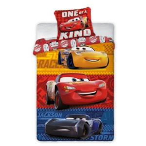 Dětské bavlněné licenční povlečení Disney Cars One of a Kind červené žluté modré 140x200cm / 70x80cm