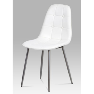 Jídelní židle očalouěná bílou ekokůží s designovým prošitím CT-393 WT AKCE