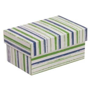 Dárková krabička s víkem 200x125x100/40 mm, VZOR - PRUHY zelená/modrá