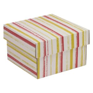 Dárková krabička s víkem 150x150x100/40 mm, VZOR - PRUHY korálová/žlutá