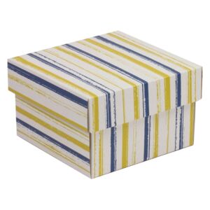 Dárková krabička s víkem 150x150x100/40 mm, VZOR - PRUHY modrá/žlutá