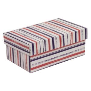 Dárková krabička s víkem 250x150x100/40 mm, VZOR - PRUHY fialová/korálová