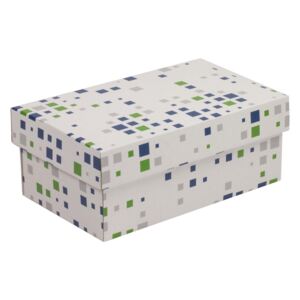 Dárková krabička s víkem 250x150x100/40 mm, VZOR - KOSTKY zelená/modrá