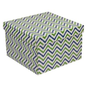 Dárková krabice s víkem 300x300x200/40 mm, VZOR - CIK CAK zelená/modrá