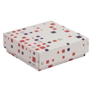 Dárková krabička s víkem 150x150x50/40 mm, VZOR - KOSTKY fialová/korálová