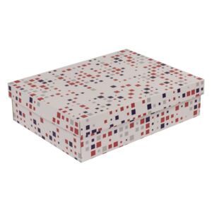 Dárková krabice s víkem 400x300x100/40 mm, VZOR - KOSTKY fialová/korálová