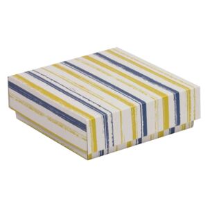 Dárková krabička s víkem 150x150x50/40 mm, VZOR - PRUHY modrá/žlutá