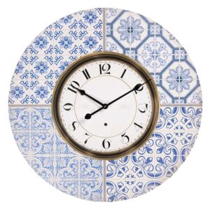 Nástěnné hodiny s potiskem v designu dlaždic s modrými ornamenty – Ø 58*4 cm / 1*AA