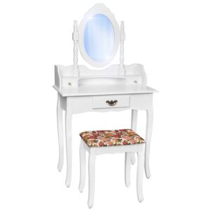 Tectake 400787 kosmetický toaletní stolek zrcadlo a stolička - bílá