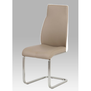 Autronic Jídelní židle koženka cappuccino + bílá / broušený nerez HC-911 CAP