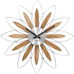 Dřevěné stříbrné hodiny LAVVU CRYSTAL Flower LCT1112