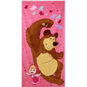 Setino • Dětská / dívčí plážová osuška Máša a medvěd - 100% bavlna, froté - 70 x 140 cm