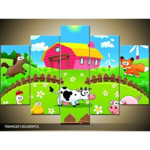 Obraz na plátně Zvířata na farmě, Tvar obrazu a rozměr 5 dílný 150x100cm 2198 Kč