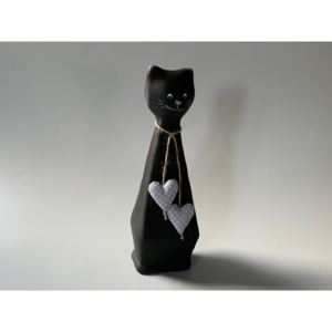 Keramika Andreas® Kočka černá s látkovými srdíčky