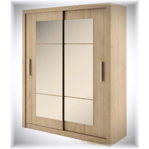 Šatní skříň s posuvnými dveřmi v dekoru dub sanremo se zrcadlem typ 02 KN343