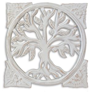 Dekorace na zeď Strom života čtverec - bílá patina Velikost: 20 cm