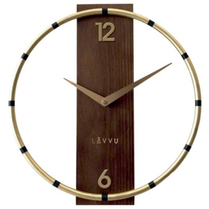 Nástěnné hodiny Lavvu Compass Wood zlatá, pr. 31 cm