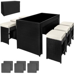 Tectake 401181 zahradní ratanový nábytek capri 6+1 s ochranným obalem - černá