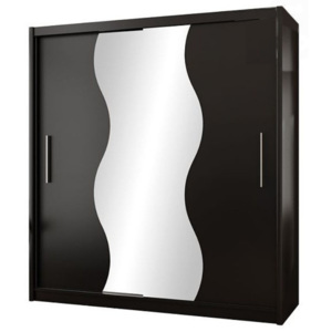 Šatní skříň 203 cm s posuvnými dveřmi se zrcadlem v černé barvě typ 5 KN716