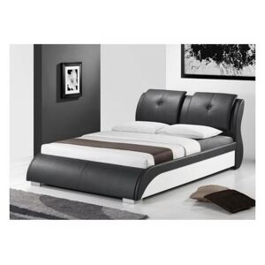 Manželská postel, s roštem, ekokůže černo/bílá, 160x200, TORENZO