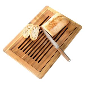 Deska na chleba s nádobou na drobky, akáciové dřevo, 47 x 32 cm