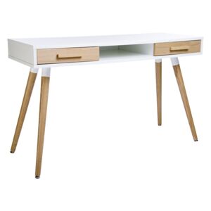 Psací stůl BERGEN deska bílá, nohy a zásuvky dubové