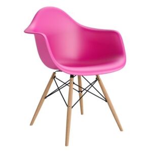 Židle P018V PP tmavá růžová, dřevěné nohy hf, Sedák bez čalounění, Nohy: dřevo, dřevo, barva: růžová, s područkami buk