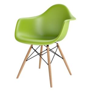 Židle P018V PP zelená, dřevěné nohy hf, Sedák bez čalounění, Nohy: dřevo, dřevo, barva: zelená, s područkami buk