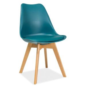 Židle KRIS buk/mořská modř, Sedák s čalouněním, Nohy: buk, dřevo, barva: modrá, bez područek buk