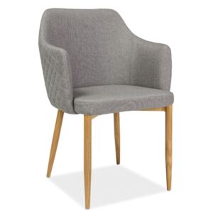 Židle ASTOR šedý materiál, Sedák s čalouněním, Nohy: kov, dřevo, barva: šedá, s područkami dub sonoma