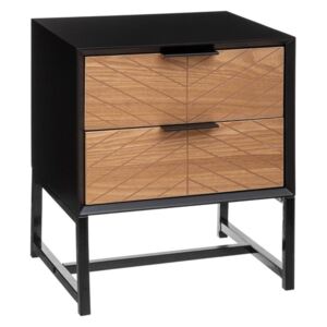 Moderní noční skříňka se 2 zásuvkami ORIA, barva černá s dřevěnou přední