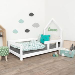 SKLADEM: Dětská domečková postel z masivu 200x120 cm POPPI se zábranami - BÍLÁ