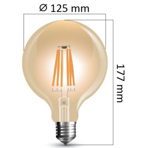 Stmívatelná retro LED žárovka E27 8W 700lm G125 extra teplá, filament, ekvivalent 60W
