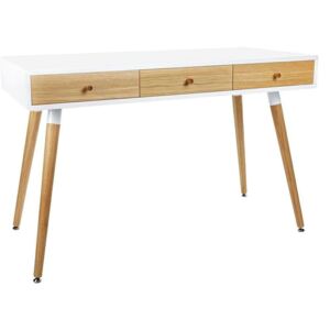 Psací stůl ARONE dub - bílý deska, dubové zásuvky a nohy