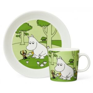 Porcelánový hrnek s talířkem Moomintroll green 2-set box, Arabia, Finsko
