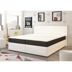 Manželská postel 180x200 cm v bílé a černé barvě s matracemi a úložným prostorem KN730
