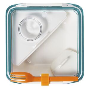 Black+Blum, Lunch box Appetit, 880 ml | bílý/modrý, oranžová vidlička