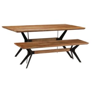 Jídelní stůl a lavice - masivní akáciové dřevo | hnědo-černé