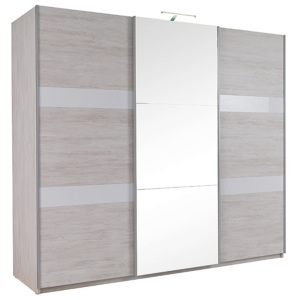 Posuvná šatní skříň KOLOREDO 250 cm + LED, 250x215x68,5, dub bílý/bílá lesk