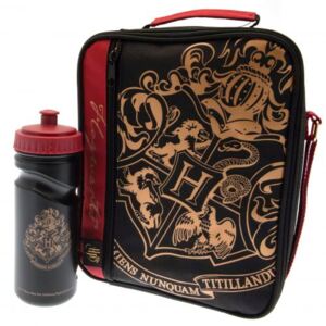 Box na svačinu s láheví na pití Harry Potter: Erb Bradavic - Hogwarts (27 x 21 x 9 cm|láhev 17 x 6 cm) červený polyester