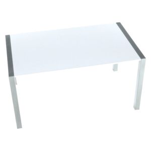 Rozkládací jídelní stůl DARO, MDF / kov, bílá extra vysoký lesk HG / stříbrná