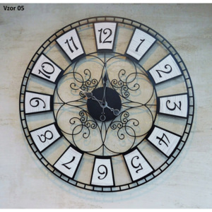 Nástěnné kovové hodiny Provence 50cm tiché bílé / černé