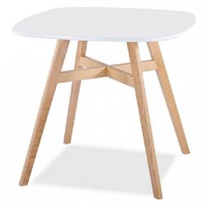 Jídelní stůl DEJAN, MDF/masivní dřevo, bílá/přírodní