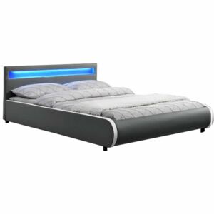Manželská postel DULCEA s RGB LED osvětlení,160x200 cm, šedá ekokůže