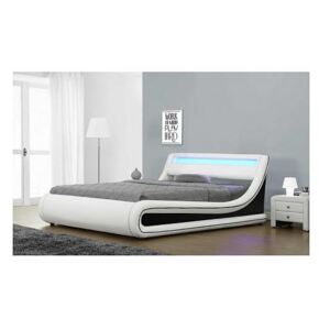 Manželská postel MANILA s RGB LED osvětlením, bílá / černá, 180x200cm