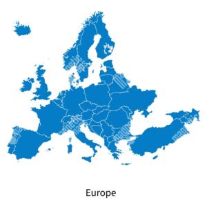 Magnetická mapa Evropy, ilustrovaná, modrá (samolepící feretická fólie) 66 x 66 cm